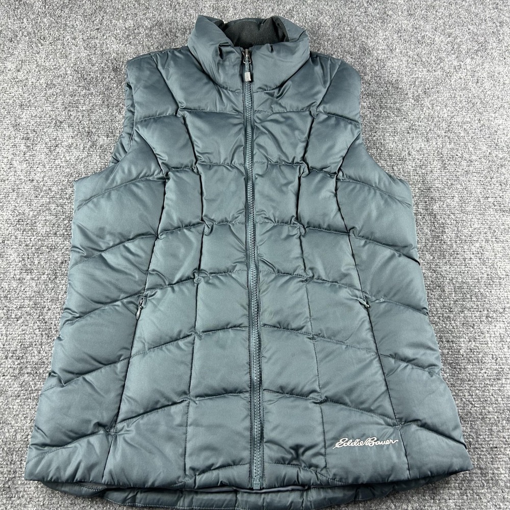 Eddie‎ Bauer Vest Womens Small Blue Down Quilted Puffer Full Zip Warm Winter